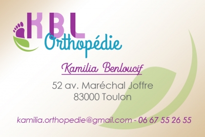 Carte de visite pour KBL Orthopédie (Toulon)
